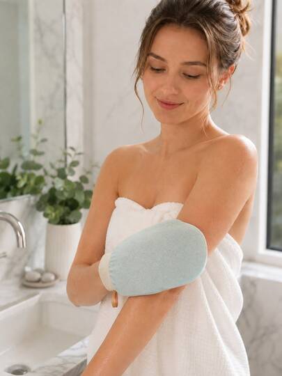 Guante exfoliante para baño, manopla reutilizable para exfoliar el Body, apto para ducha y spa, guante con textura para frotar la espalda, limpieza profunda, eliminación de piel muerta y cuidado corporal, accesorio de baño de secado rápido con colgador, unisex