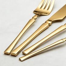 4/16/24pcs Stainless Steel Knife Fork Spoon Dessert Spoon Set, Suitable For Kitchen, Hotel, Wedding, Holiday Gift, Souvenir - Gold - View 4