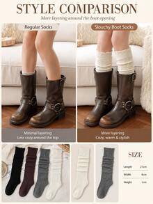 Slouchy Knit Socks, Thick And Soft Boot Socks, Warm Winter Long Socks, Women's Winter Wear, Women's Socks; Suitable For Halloween Or Christmas Looks, Lounging At Home, Daily Commuting, And Pairing With Autumn/Winter Boots. - Multicolor - View 4