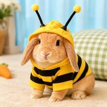 BVEOYPET 1 buah Kaos Hoodie Motif Lebah Lucu, Cocok untuk Kelinci, Kucing, dan Anjing Kecil, Pullover Garis-garis Kuning dan Hitam, dengan Antena Pom Pom, Kostum Foto Pesta Halloween Hewan Peliharaan yang Menyenangkan - MultiWarna - View 3