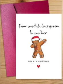 1pc Playful Gingerbread Man Christmas Card With Envelope, Printed Dancing Gingerbread Santa Hat Art, "From One Extraordinary Queen To Another Queen", Exclusive For Best Friends, Secret Christmas Gift Exchange, Blank Inside - A - View 1