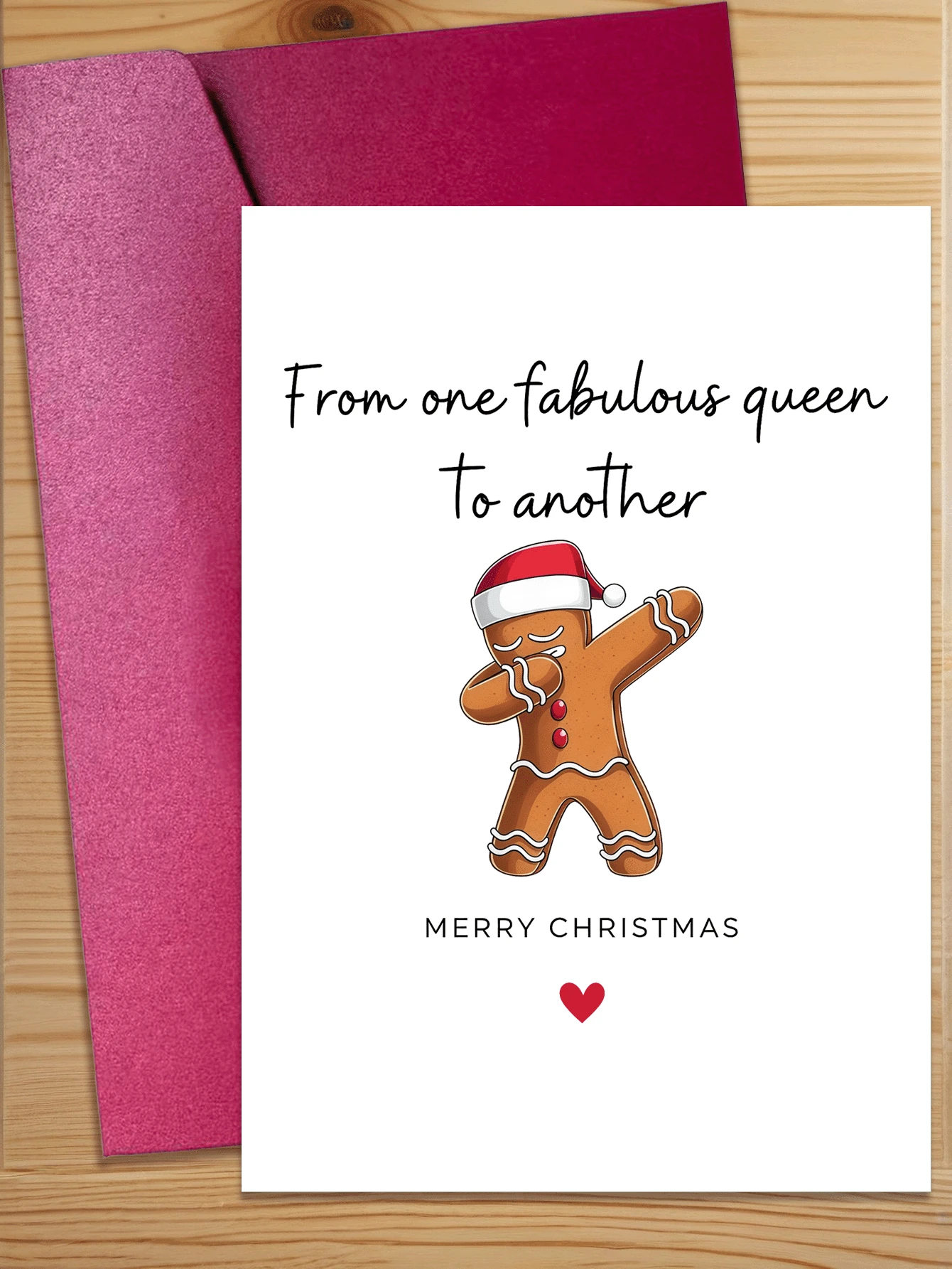 1pc Playful Gingerbread Man Christmas Card With Envelope, Printed Dancing Gingerbread Santa Hat Art, "From One Extraordinary Queen To Another Queen", Exclusive For Best Friends, Secret Christmas Gift Exchange, Blank Inside - A - View 1
