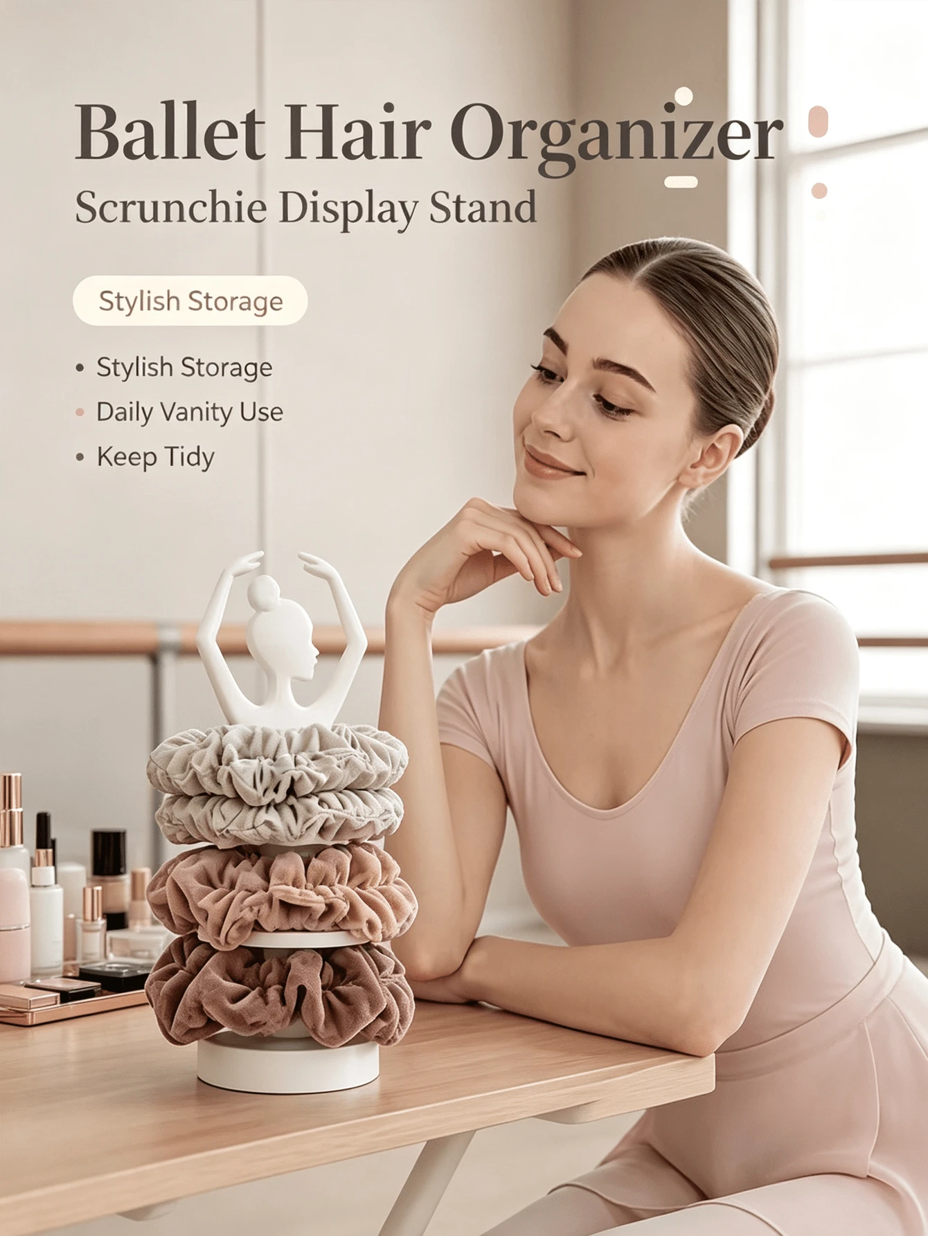 2-Tier Ballet Pose Hair Tie Display Rack, Space-Saving Hair Accessory Storage Organizer, Creative Dancer Design Desktop Storage Box, Can Neatly Categorize Various Hair Accessories, Ideal Decoration For Bedroom, Bathroom And Vanity Daily Use - Multicolor - View 1