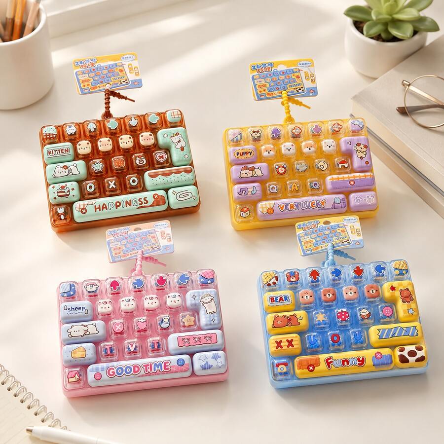 Mini Keyboard Clicker Fingertip Toy Keychain, 26-Key Multi-Button Stress Relief Toy, Portable Desktop Gadget And Bag Charm, Suitable For Office, Travel, Birthday And Christmas Gifts - Multicolor - View 1