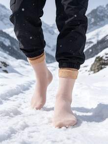 1/3/5 Pairs Men's Multi-Color Warm Winter Round Socks, Fluffy Cuff Snow Socks Suitable For Cold Weather Outdoor Hiking - Multicolor - View 5