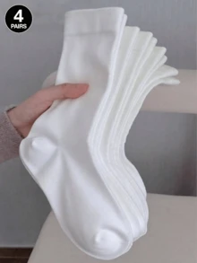1/4 Pair Spring/Summer Women's White Minimalist Fashion Versatile Breathable Sweat-Absorbent Home Casual Mid-Calf Socks - White - View 4