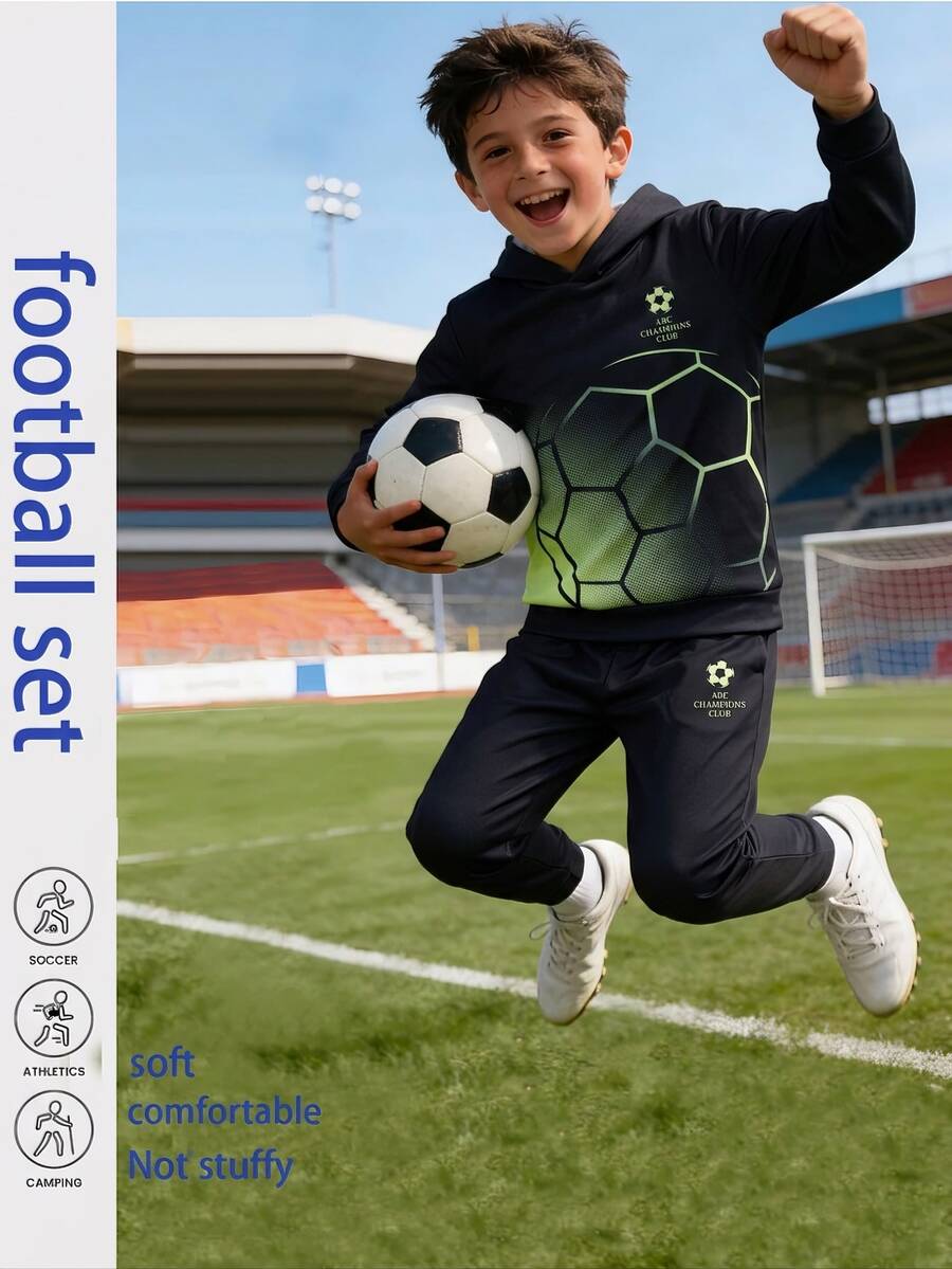 Autumn/Winter Casual 3D Digital Print Hoodie & Pants Sports Tracksuit, For Big Kids