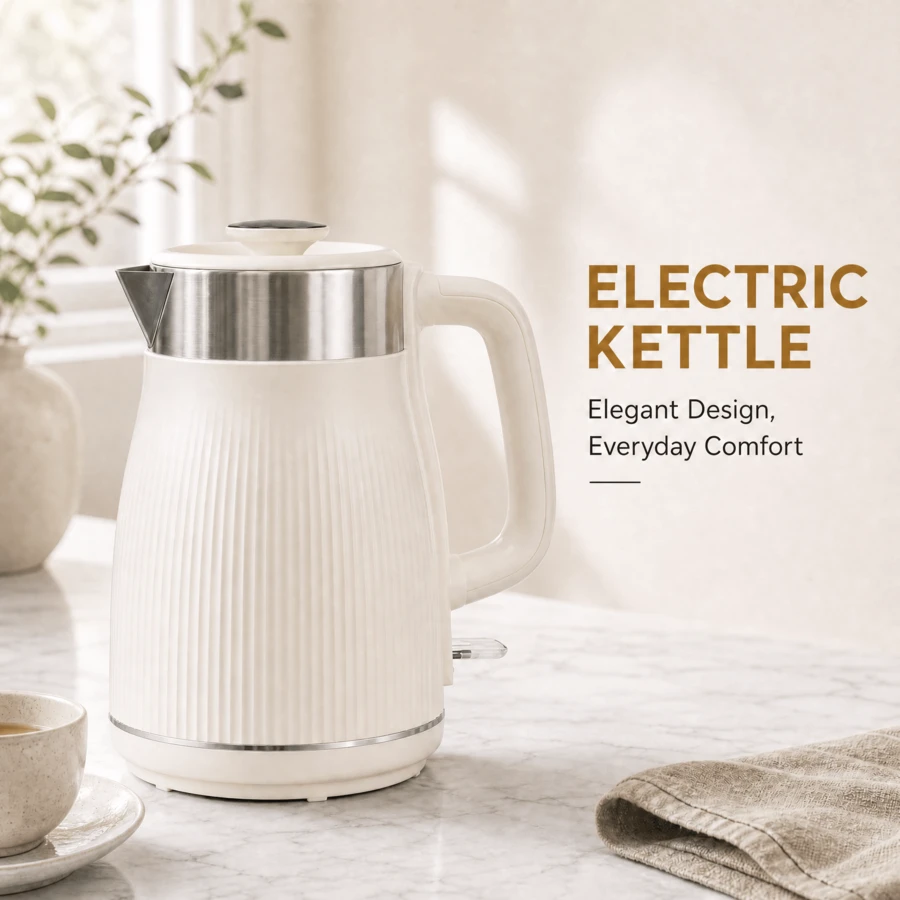 Ketel Listrik Stainless Steel 1,8L, 1800W, Pemanasan Cepat, 220-240V 50/60Hz, Ketel Air Panas Tanpa Kabel untuk Teh, Kopi & Dapur Rumah - krem - View 1