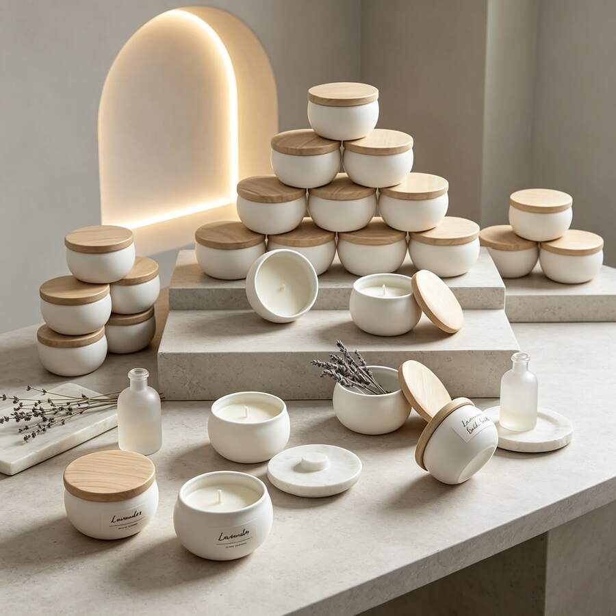 33pcs/Set White Candle Making Kit, Wedding Gift, Includes 6 Empty Candle Jars, 12 Wicks And 15 Stickers, Tabletop Decor, Suitable For Home, Christmas, Valentine's Day And Other Occasions, Tabletop Centerpiece, Empty Candle Jars