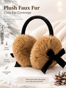 1pc Cute Bow Plush Earmuffs, Y2K Style, Warm White Earmuffs - Multicolor - View 9