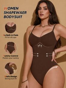 Women's Minimalist Solid Color Tummy Control Waist Slimming Bodysuit, Suitable For Layering And Innerwear Summer - Brown - View 1