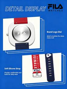 FILA FLS38-6699-001 Quartz Watch, Exam-Ready Wristwatch, Unisex, Minimalist Plastic Dial, PU Strap, Red/Blue - Red and Blue - View 4