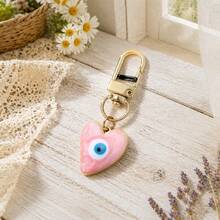 1pc Colorful Evil Eye Heart Shaped Keychain, Gold Tone Metal With Swirl Enamel, Cute Amulet Pendant Suitable For Students - Multicolor - View 9