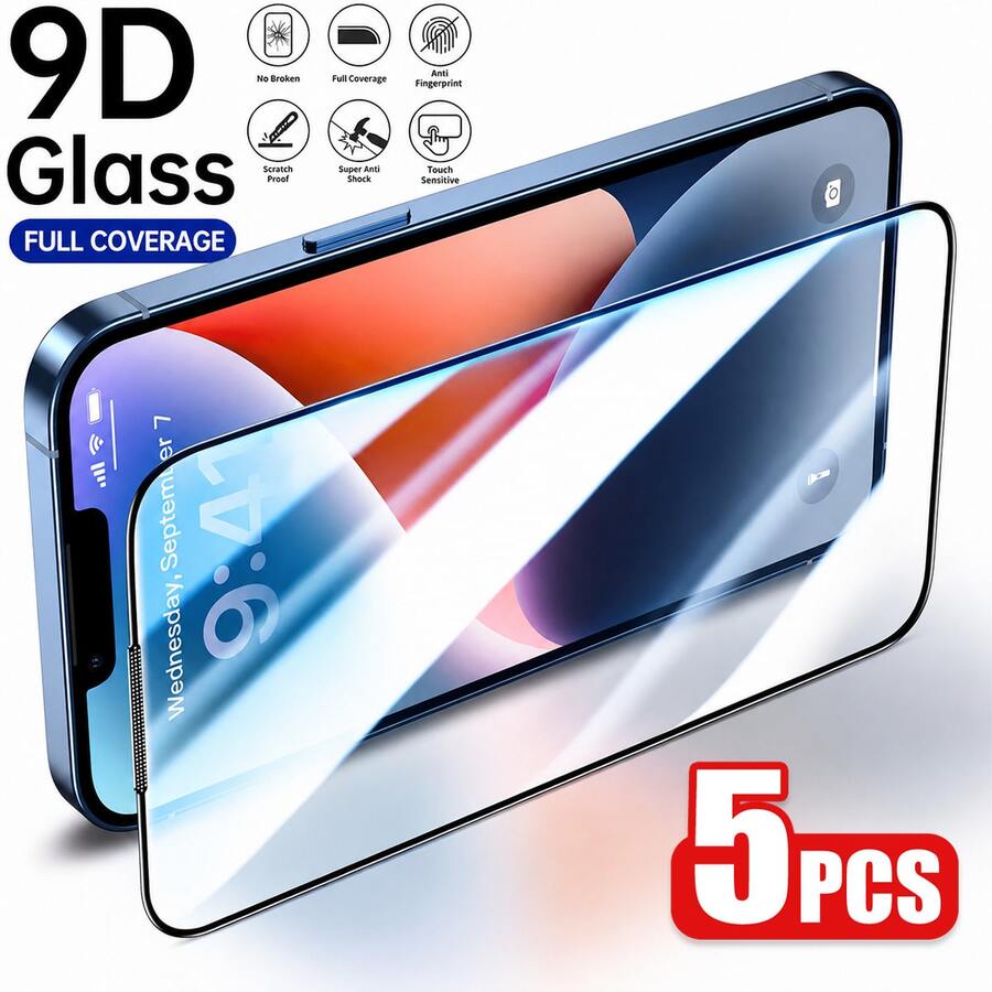 CASECOPS 5片裝超高清鋼化玻璃螢幕保護貼，相容 iPhone 18 Pro Max/18 Pro/17 Pro Max/17 Pro/17/16 Pro Max/16 Pro/15 Pro Max/14/13/12/11/X 系列，全螢幕覆蓋 9H 絲印玻璃，8K 清晰，防指紋，易安裝，防刮防碎。智慧型手機使用者的理想選擇，生日、復活節、聖誕節和萬聖節等場合的絕佳禮物。