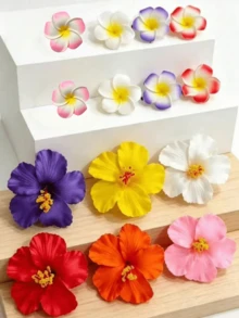 3pcs Hawaiian Plumeria And Hibiscus Hair Clips, Tropical Artificial Flower Hair Clips, Suitable For Beach Vacation, Summer Party, Wedding And Gift - Multicolor - View 5
