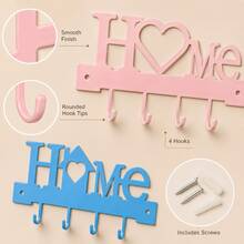 1pc Love Heart Wall Mounted Key Holder, 4-Hook Decorative Organizer With Screws For Keys, Jewelry, Lanyards, Entryway Bedroom Living Room Home Decor Storage Rack - Multicolor - View 7