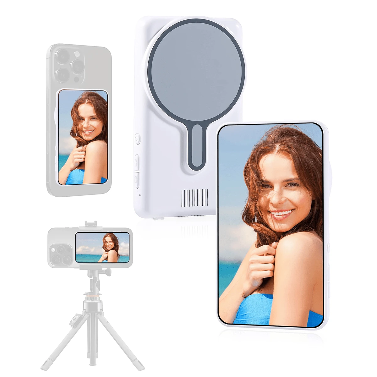1pc 4.02 Inch Magnetic Phone Selfie Monitor Screen, -Suitable For Photography, Live Streaming, Wireless Vlog Screen With Remote Control Function, High-Definition Screen 180° Rotation And Screen Mirroring, Supports Phone Rear Camera, With Zoom/Remote Control/Speaker Function, 33ft Bluetooth Range, 3 Brightness Adjustment Levels, Camera, Lighting, Suitable For Mother's Day/Birthday/National Day/Graduation/Travel Gift (White)