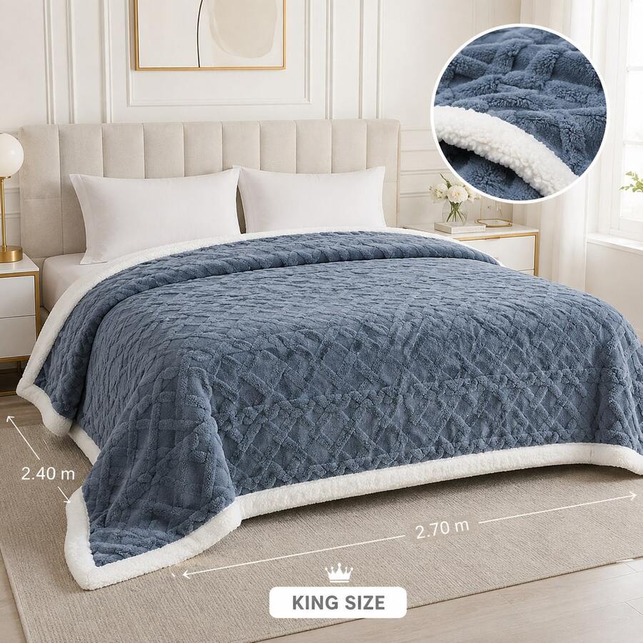 Lightweight Blanket In Various Colors, King Size - Navy Blue - View 1