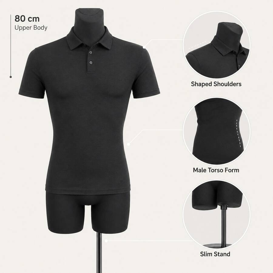 Apparel Display Mannequin Collection, Men's Women's Torso Model For Retail - 80cm Men's (with Stand) - View 1