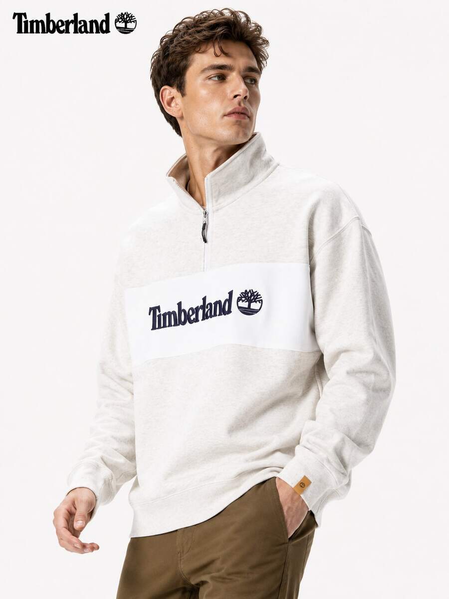 Timberland New Men's Outdoor Sports Commute Loose Fit Stand Collar Pullover Casual Knit Sweatshirt - Beige - View 1