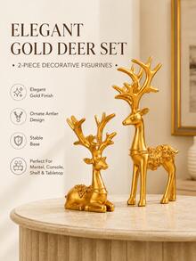 2pcs White Deer Home Decor, One Standing And One Lying, Modern Minimalist Design, Suitable For Living Room, Entryway, Study, Fireplace And Christmas Table Decoration - A - View 9