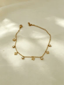 1pc Fashionable Elegant Stainless Steel Star Ankle Chain, Hollow Four-Pointed Star Pendant Thin Foot Chain, Niche Design Luxury Earring, Suitable For Women's Holiday, Party, Daily Wear, Adjustable Commute Versatile Foot Jewelry - Gold - View 3