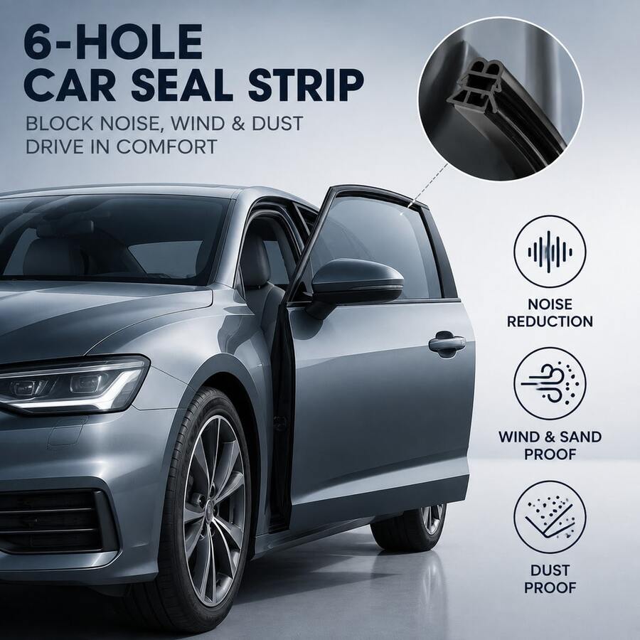 Self-Adhesive 6-Hole Rubber Seal Strip For Car, Noise Reduction Wind-Dust Proof Weather Stripping, Auto Door Trunk Engine Cover Sealing Tape, Door Stopper, Block Sand & Reduce Driving Noise, Household Items, Car Accessories - Multiple Styles - View 1