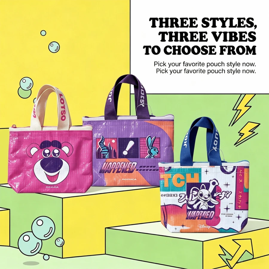 Mesuca Disney 1pc Cartoon Character Printed Mini Tote Bag, Zipper‑Closure Handbag, Portable Daily Carry Pouch, Ideal Casual Storage & Festival Gift For Animation Lovers - Multicolor - View 1