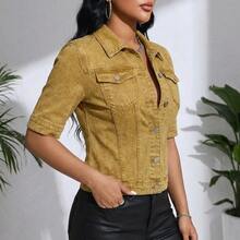 Quilted Casual Denim-Look Top For Evening Dates, Daily Wear, Vacation, Travel, All Seasons - Ginger - View 3
