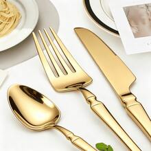 4/16/24pcs Stainless Steel Knife Fork Spoon Dessert Spoon Set, Suitable For Kitchen, Hotel, Wedding, Holiday Gift, Souvenir - Gold - View 3