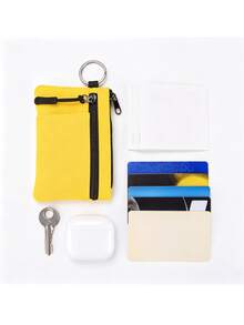 Mini Canvas Zipper Coin Purse, Portable Multifunctional Card Holder For Key Earphone Outdoor Storage Pouch - Multicolor - View 5