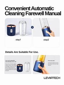 LEVIATECH 1件 400ml 無線便攜式攪拌機，USB充電迷你果汁機，配備6片刀片與雙杯，多功能水果攪拌機，適用於果昔、蔬菜、奶昔，廚房、居家與戶外使用 - 單杯附蓋 - 查看 12