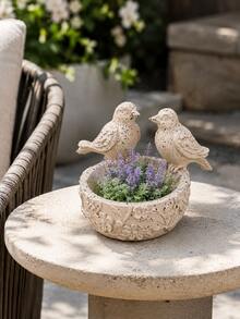 Bird-Shaped Planter, Suitable For Outdoor Indoor Garden Decor, 2 Bird Relief Planter Bowl, Yard Lawn Balcony Tabletop Plant Container, Sold Individually, Home Garden Housewarming Gift - Double Bird Flower Pot Bowl - View 6