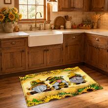 1pc Sunflower Gnome Print Faux Wool Rug, Cute Country Gnome And Sunflower Floral Pattern Carpet, Farmhouse Style Home Decor, Suitable For Entryway, Kitchen, Living Room, Bedroom - Multicolor - View 3