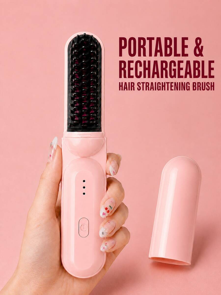 3000mAh Cordless Hair Straightening Brush, Rechargeable Ceramic Heated Comb With 3 Temperature Settings, 30-Second Heat-Up, Compact Travel Styling Tool For Women - Multicolor - View 1