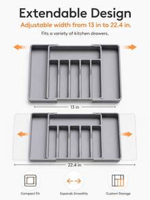 1pc Drawer Organizer Box, Expandable Kitchen Utensil Tray, Adjustable Plastic Spoon Fork Knife Storage Rack, Large Capacity Kitchen Accessories (Black, Grey, White) - Black - View 4