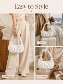 Mini Fashion Solid Color Pleated Handbag, Multi-Functional Women's Cloud Bag/Crescent-Shaped Shoulder Bag/Underarm Bag, Fashion Women's Handbag - Multicolor - View 5