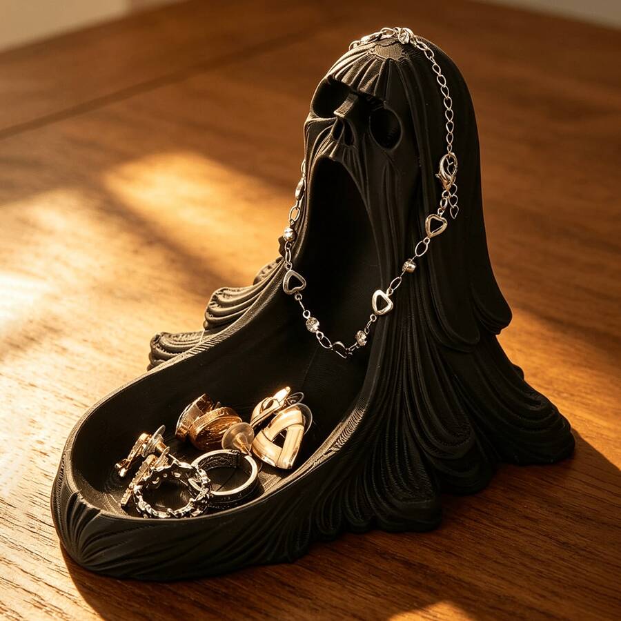 2pcs Halloween Dark Ghost Shaped Jewelry Storage Display, Entryway Desktop Decor Storage Tray, 3D Printed Plastic, Holiday Atmosphere Decorative Item - View 1