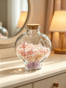 1pc Multi-Style Cork Stopper Glass Decorative Jar Heart Star Wish Glass Bottle DIY Handmade Display Bottle Home Desktop Gift Decoration Ornament Jar High Transparency Clear Decorative Bottle - Multicolor - View 4