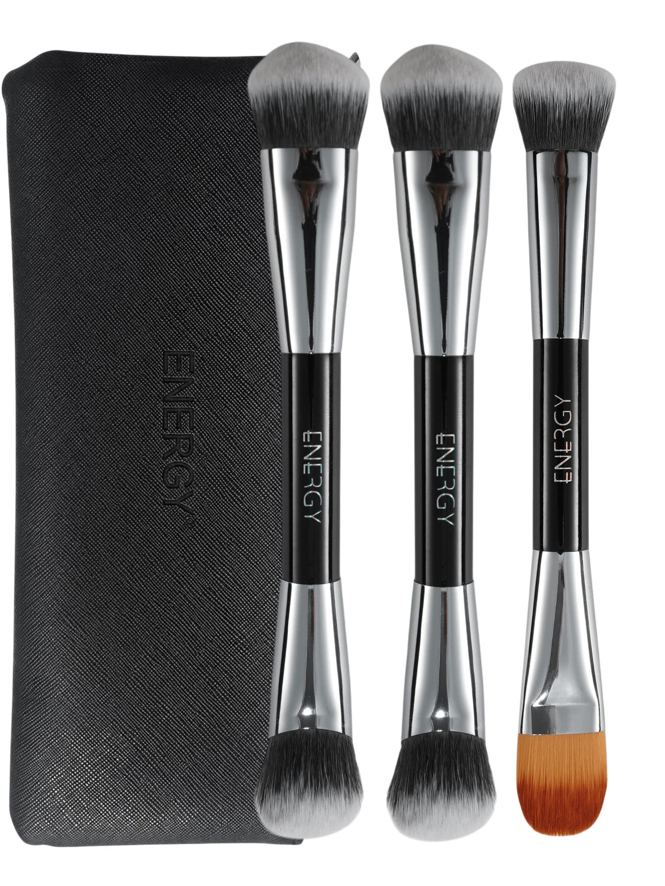 ENERGY Premium Dual-Use Makeup Tool - Black Handle With Rainbow Logo, Perfect For Makeup Application, Contouring And Concealing - Black - View 1