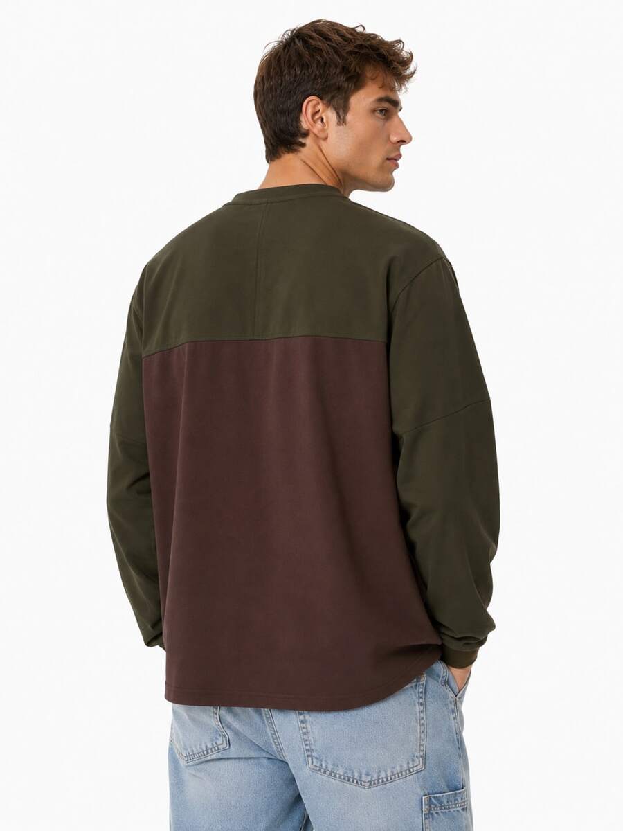 Timberland New Outdoor Round Neck Versatile Casual Sports Men's Long Sleeve Top - Olive Green/Dark Red - View 1