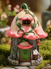 Pink Fairy Garden House Miniature, Flower Cottage Micro Landscape Ornament, Cottagecore Fairycore Decor For Bonsai, Terrarium, Flower Pot, Desktop, Bookshelf, Balcony, Patio, Yard Garden, Whimsical Home Decor Gift - A - View 11