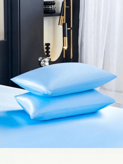 2 piezas Fundas de almohada de satén azul cielo premium sedoso, suaves y transpirables, resistentes a las arrugas, delicadas con el cabello y la piel, fundas de almohada sin relleno, sedosas, ultra suaves y transpirables, lavables a máquina. Cierre de sobre, frescas y cómodas, fundas de almohada ultra suaves, adecuadas para camas estándar dobles, queen y sencillas. Ropa de cama para dormitorio, temporada de regreso a la escuela