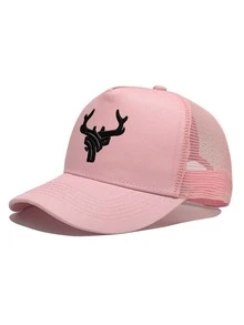 1pc Men's Deer Horn Embroidered Baseball Mesh Cap, Adjustable Sun Protection Casual Hat, Suitable For Spring, Summer, Autumn Travel, Beach, Party - Coffee Brown - View 7