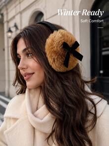1pc Cute Bow Plush Earmuffs, Y2K Style, Warm White Earmuffs - Multicolor - View 4