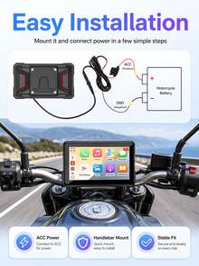 2026 Motorcycle 5-Inch GPS Car Screen, Supports Wireless CarPlay And Android Auto, IP67 Waterproof Touchscreen, GPS Navigation, Supports Wireless Connection, Siri, Voice Assistant, Voice Control, Includes Mount - CarPlay Dash Cam - View 3