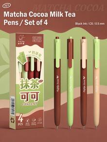 4pcs/Box Milk Tea Series Retractable Gel Pens Set, CS Tip Quick-Dry Black Ink Water-Based Pens, Cute Japanese Style Smooth Writing Pens For Students, Exam Prep, School Supplies & Office Stationery - Multiple Options Available - View 9