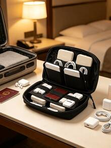 Large‑Capacity Travel Digital Storage Bag, Water‑Resistant Multi‑Compartment Electronic Organizer, Chargers & Cables Print Cable Pouch, Portable Zipper Storage Case For Power Bank, Earbuds, USB Cord, Passport, Travel Home Office Use, Travel Accessory - Multicolor - View 3