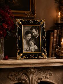 1pc Black Gold Baroque Picture Frame, Vintage Ornate European Style Photo Holder, Elegant Rectangular Tabletop Frame For Bedroom Living Room Desk Shelf Home Decor - New - View 1