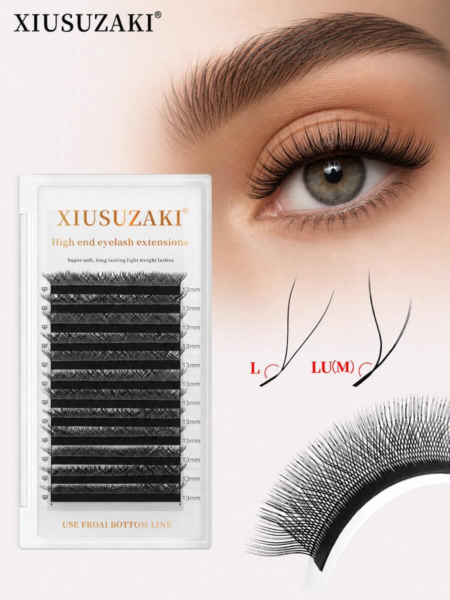 XIUSUZAKI 12 Rows L/LU Curl YY Shape Eyelash Extension Cat Eye False Eyelashes Hand Woven Soft Light Natural Lashes Premade Volume Fan Eyelashes Elongated Winged Individual Lashes Applicable For Daily Life, Parties